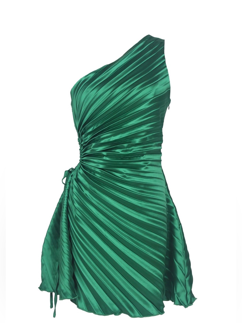 Pleated Asymmetrical Satin Dress